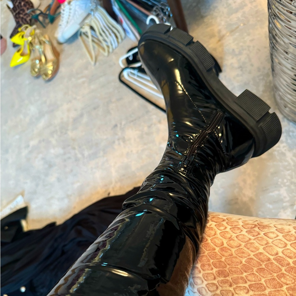 Zara patent leather lug knee high boots